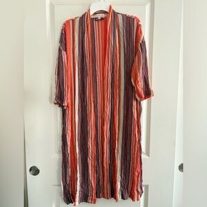 P.J. Salvage Orange and Gold Striped Kimono Wrap Cardigan Robe Top